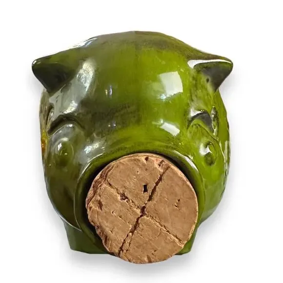 Large MCM Vintage 60s Piggy Bank Green Cali USA Cork Mid Century